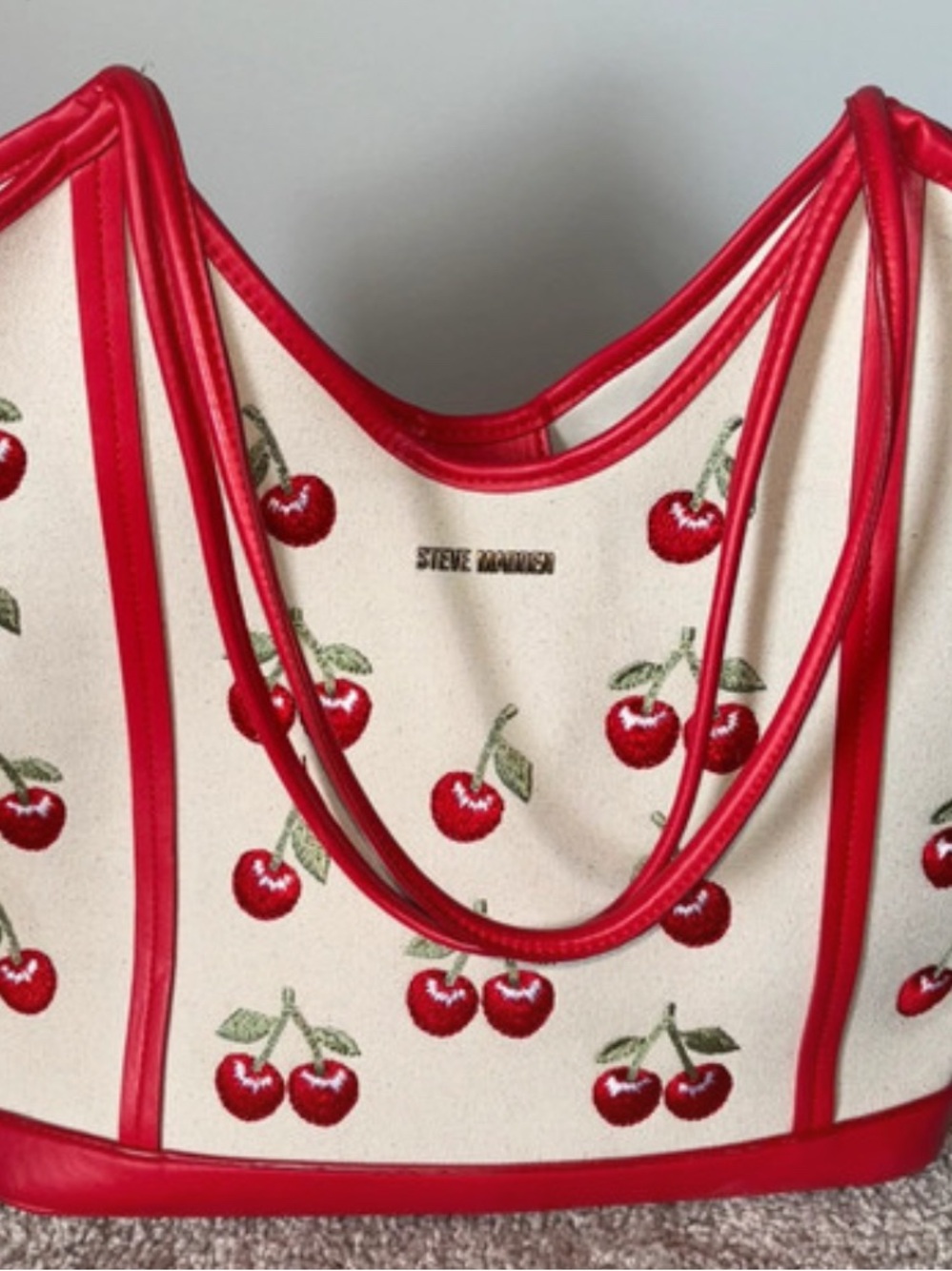 Steve Madden Red & Cream Cherry-Embroidered Tote